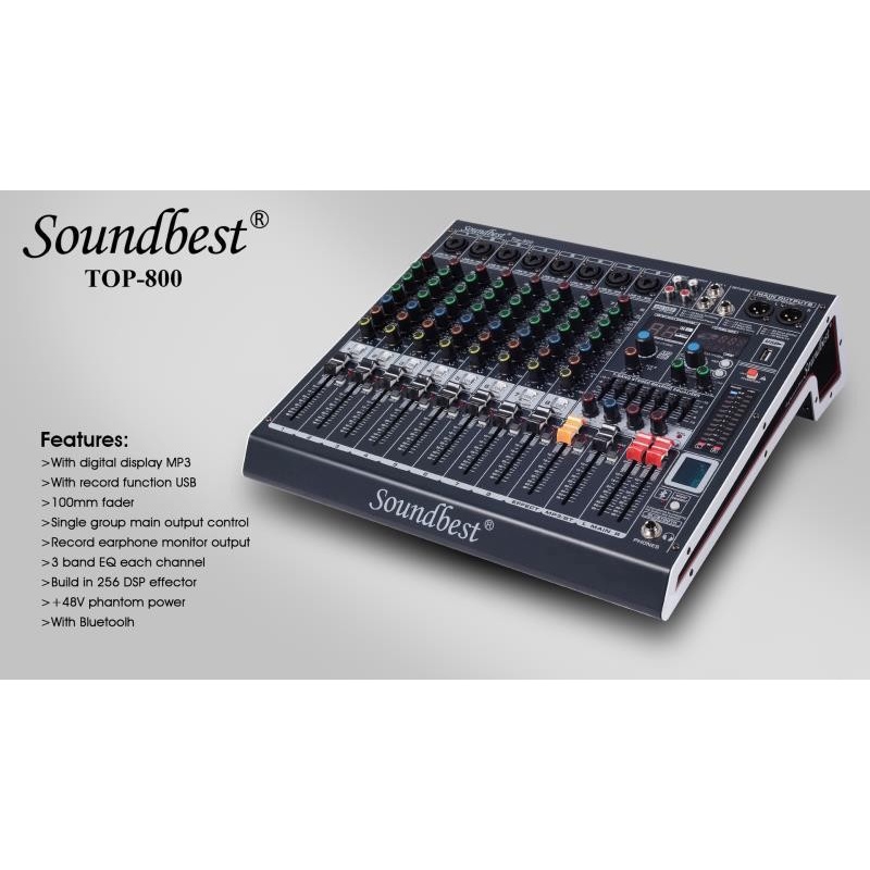 MIXER 8 CHANNEL SOUNDBEST TOP 800 USB BLUETOOTH