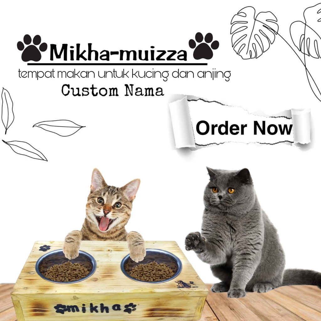 TEMPAT MAKAN KUCING DAN ANJING STAINLES KAYU - SINGLE BOWL