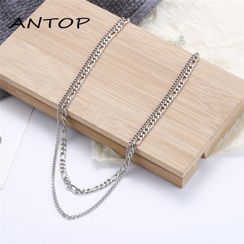 Eropa Retro Double Layer Kalung Fashion Sederhana Wanita Pria Kalung Aksesori ANTOP