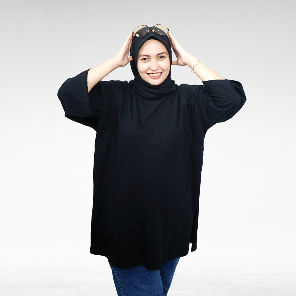 Kaos Polos Oversize Wanita lengan 7/8 Elbow Tunik Basic Oversized Top Busui dan NonBusui Hijab Friendly