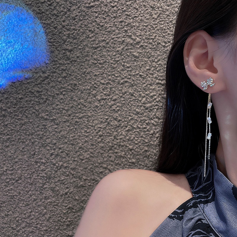 Anting Gantung Panjang Model Pita Dengan Rumbai Bahan silver 925 Untuk Wanita