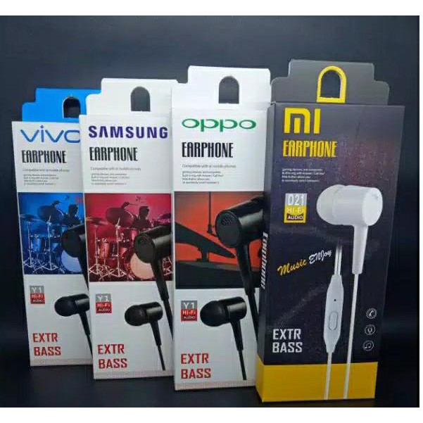 Headset Y1 Samsung Oppo Vivo Xiaomi HItam Putih