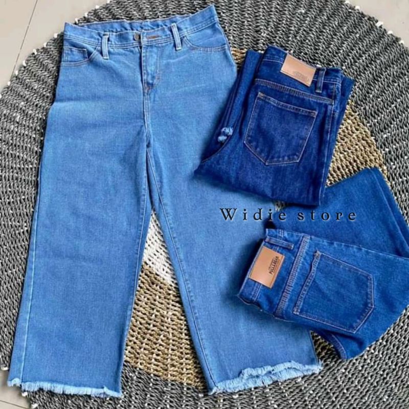 COD. Kulot Jeans Rawis HIGHWAIST loose Kode KJN 123 Tersedia Warna Light Blue Snow Black
