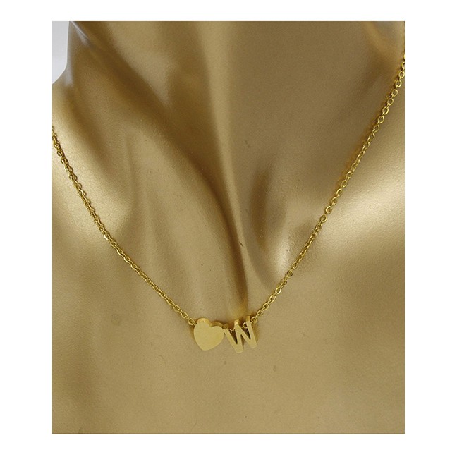 LRC Kalung Simple Letter W &amp;heart Shape Decorated Necklace