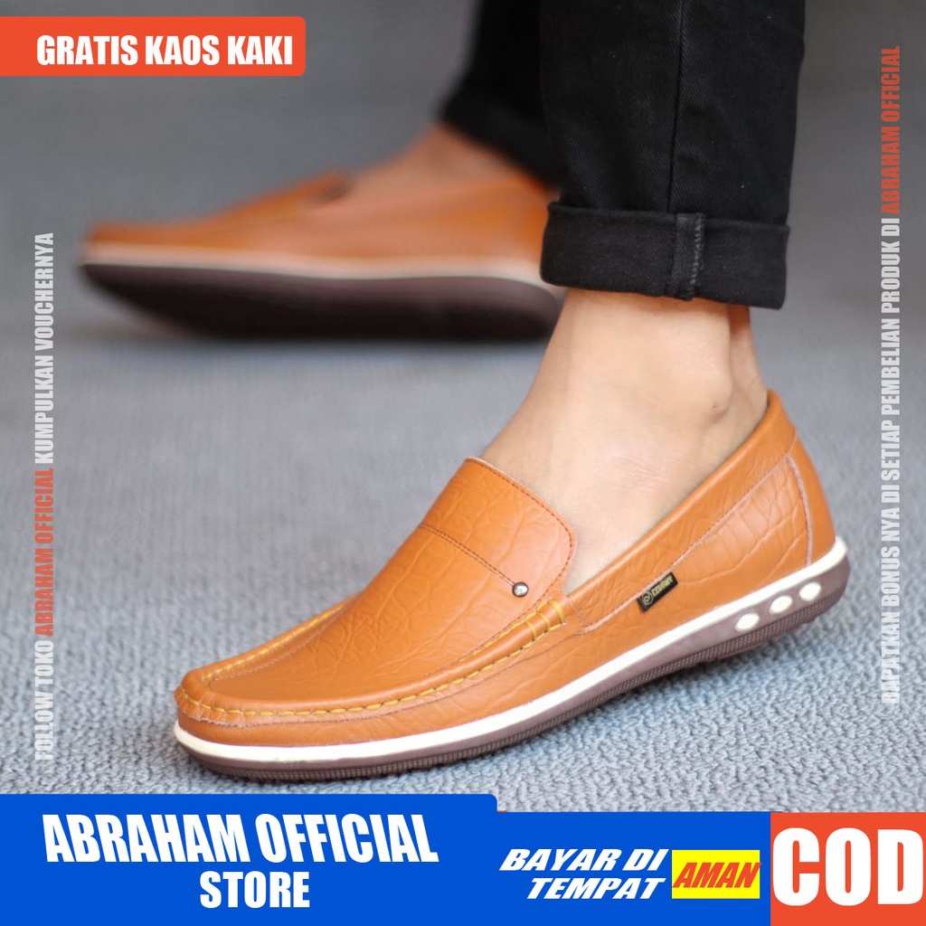 ABRHM x MYTH Sepatu Casual Slip On Kulit Asli Original Kasual Formal Kerja Kantor Kuliah Kondangan Keren Santai Moccasin Murah Pria Cowok