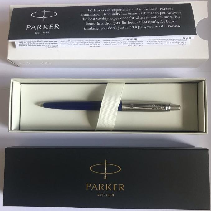 

Pulpen Parker Jotter Ballpoint SPC Biru Crome Trim ( Klip silver )