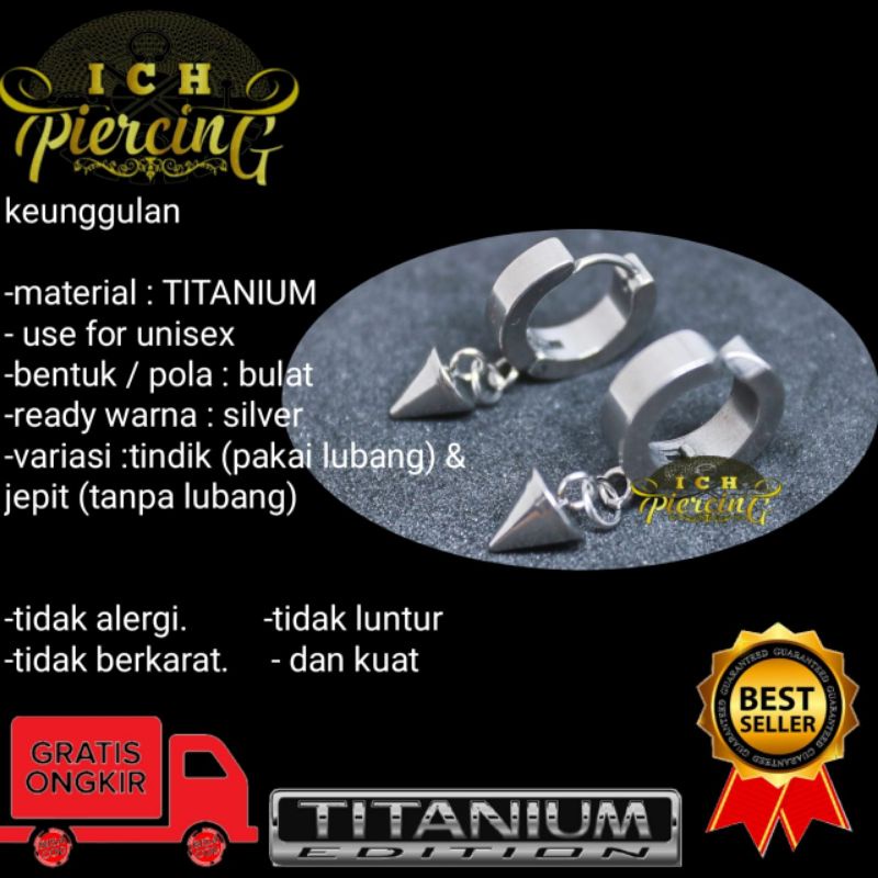 Anting Pria wanita Tindik Dan jepit Model Bandul Titanium steel Anti Karat