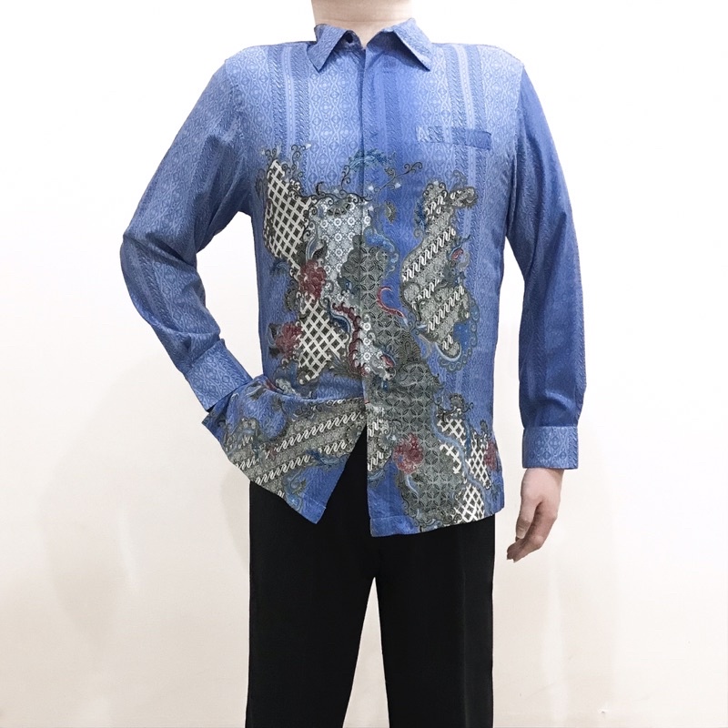 Baju Batik Modern Shirt Pria Katun ( Baby Blue Langit Biru )