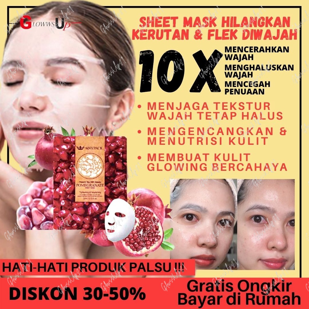 MASKER WAJAH PENGHILANG KERUTAN WAJAH ANYPACK SHEET MASK MASKER WAJAH TISSUE DIJUAL RANDOM PERAWATAN WAJAH