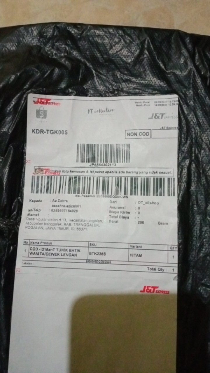 Dt Colletion-tunik Batik Wanita/cewek Lengan Serut Pekalongan  Motif Kipas Hitam