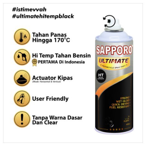 Cat Semprot Hi-Temp Black Sapporo Ultimate / Cat Tahan Panas - HTBU