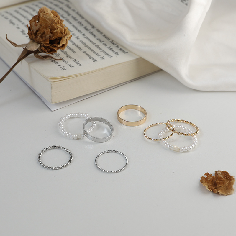 4pcs / Set Cincin Jari Telunjuk Hias Mutiara Gaya Korea Untuk Wanita