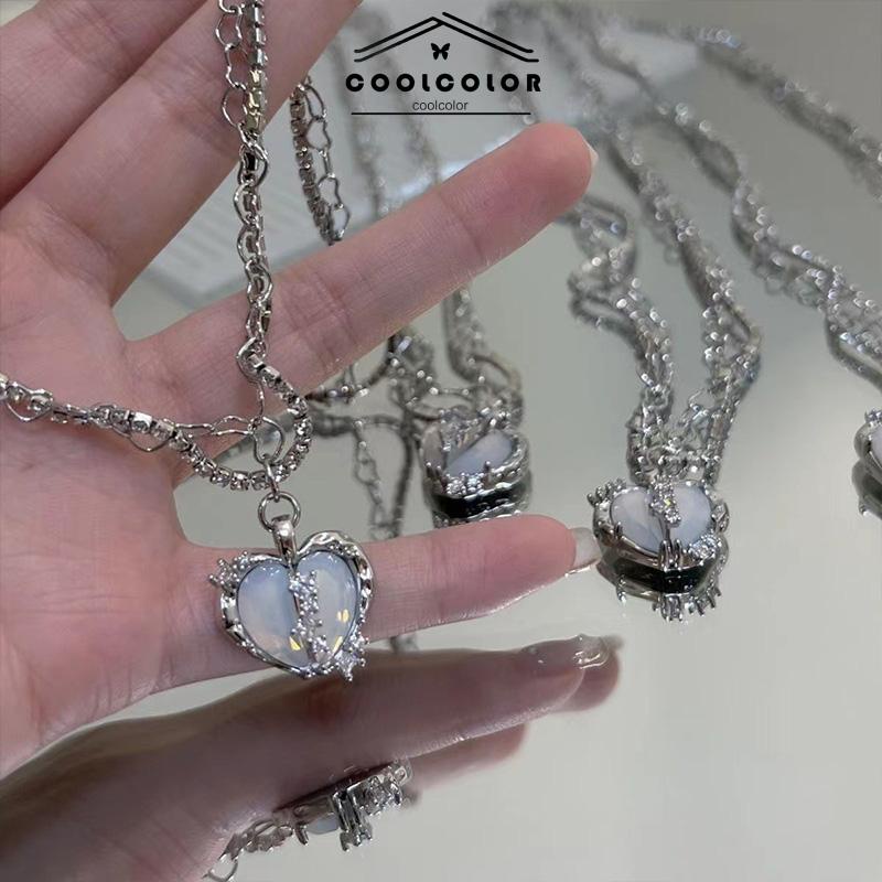 COD❤️Kalung Wanita Split Love Multi-layer Flash Diamond Zircon  Hip Hop Anti Karat Dan Luntur Mewah Hadiah Aksesoris Perhiasan Fashion Import