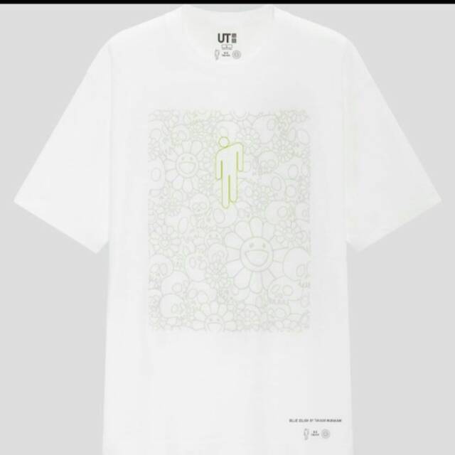 White T Shirt Logo Flower Uniqlo X Billie Eilish X Takashi Marukami Shopee Indonesia