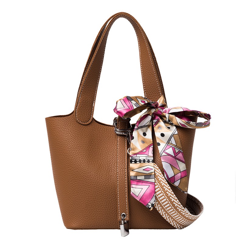 BJ81704 (2IN1) - BLACK/BROWN/WHITE - TAS SLEMPANG TOTEBAG SYAL SCARF IMPORT TERMURAH JAKARTA GT1704