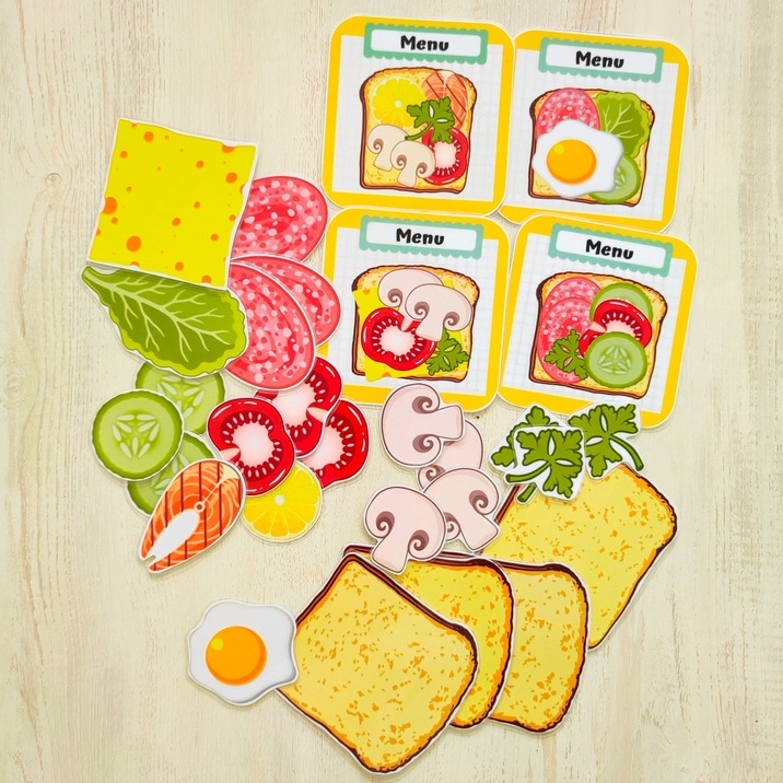 [busyboxes.id] Mainan Edukasi Busy Page busypage pretend play masak-masakan menu sandwich