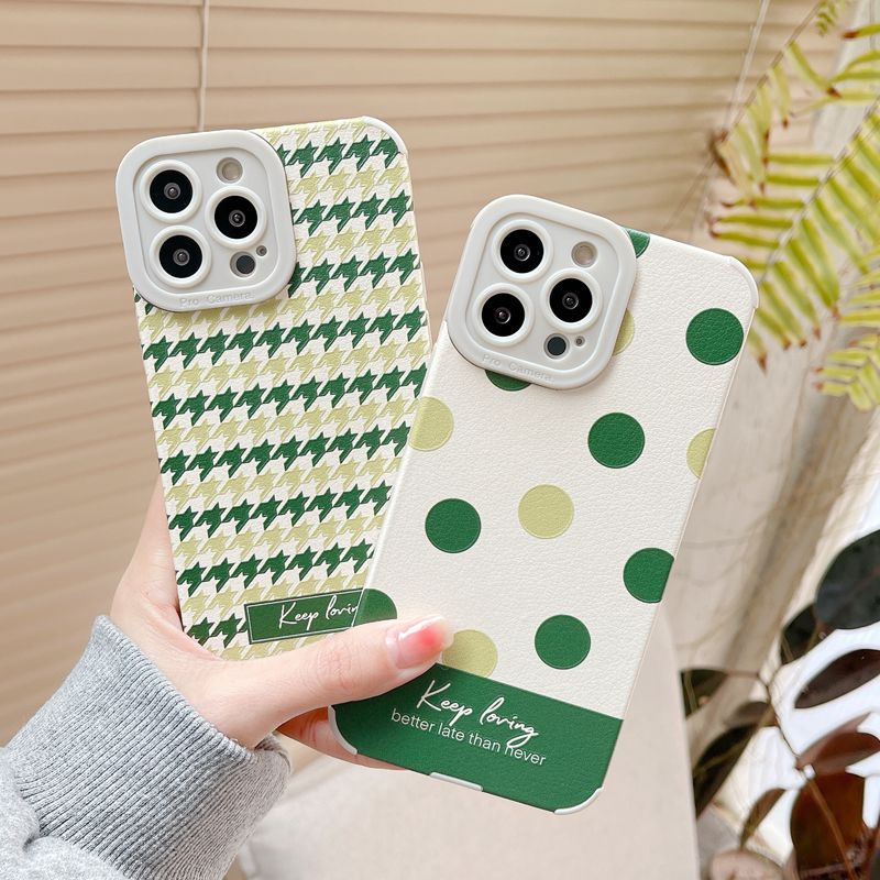 Keep Loving Fashion Green Houndstooth dots Case Hp VIVO V9 V20 S1 V15 Z1 Pro Y66 V5S V5 Lite Y83 Y81 Apple iPhone 6 7 8 Plus 7+ 8+ iPhone XS Max iPhone XR iPhone 11 12 13 Pro Max Case Women's