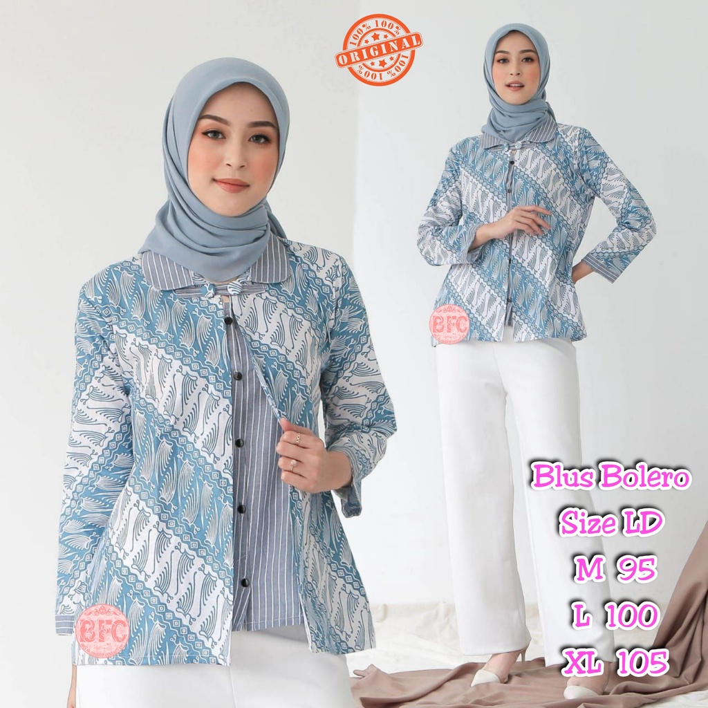 tey-17 Batik wanita ASJ SA HRB026 Kenongo Kemeja Tosca Pendek-BOLERO SENO BIRU