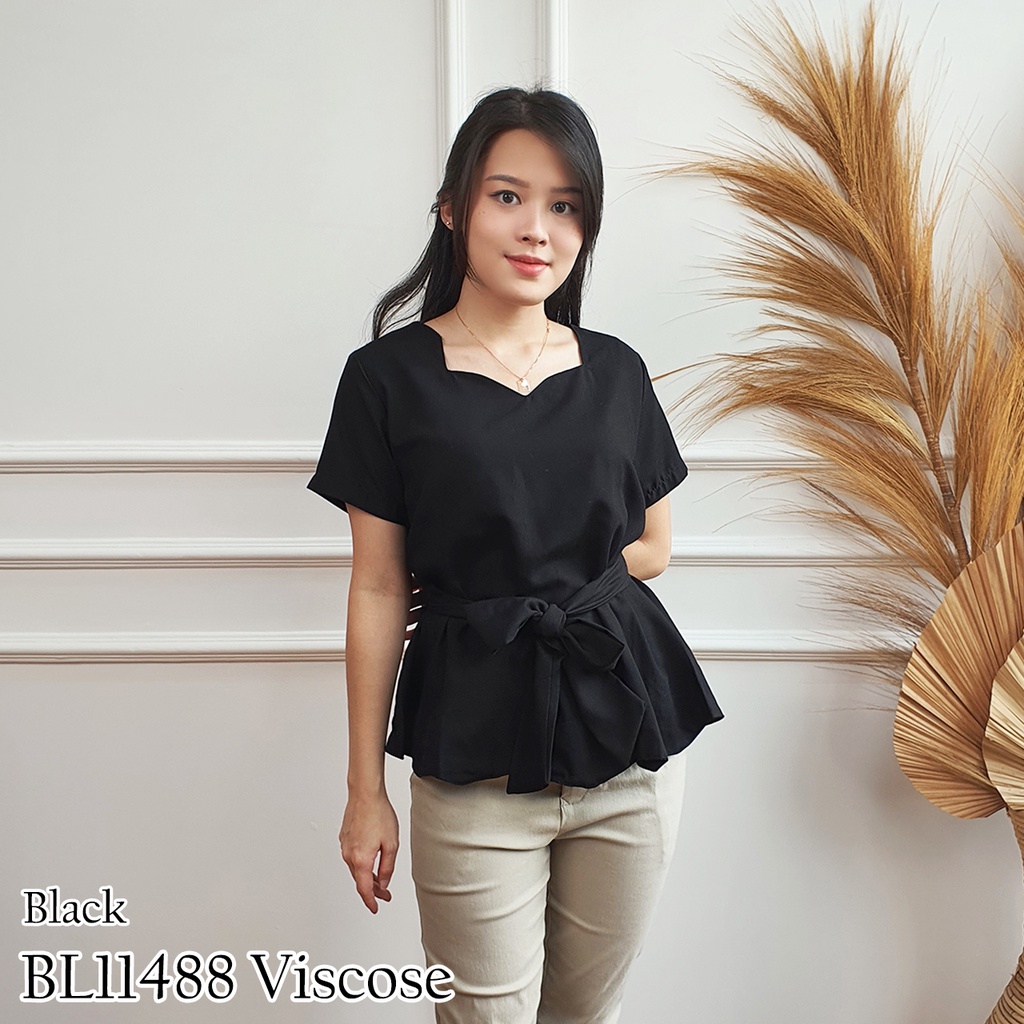 BL11488 blouse polos ikat tali model layered scallop 11488-3