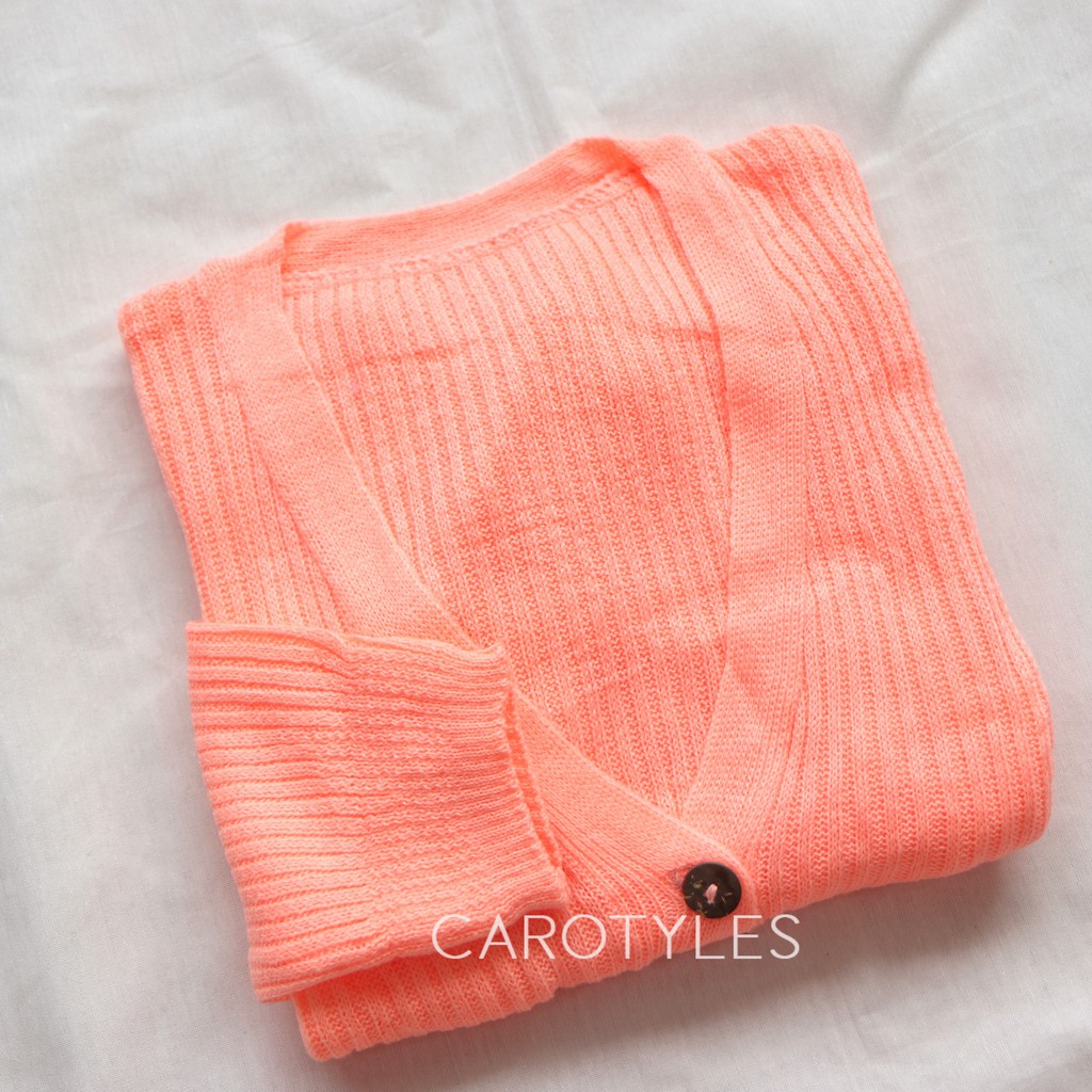 CARDIGAN CROP RAJUT KARDIGAN CARDY RAJUT CROP TOP KOREA FASHION OUTER OUTWEAR WANITA CEWEK PEREMPUAN-CROP PEACH ORANGE