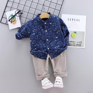 BABYME Set Kemeja Lengan Panjang Celana  Warna  Polos untuk 