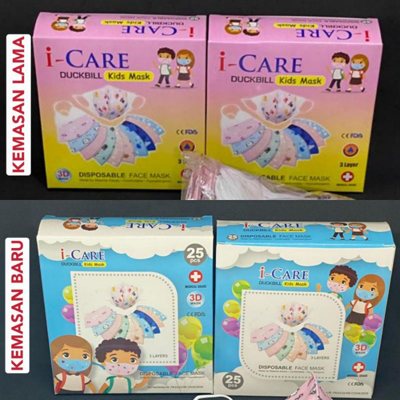 Duckbill KIDS i-Care 1 Kotak isi 25pcs Masker Anak 3ply Duckbill 3D Untuk 0-8 Tahun -