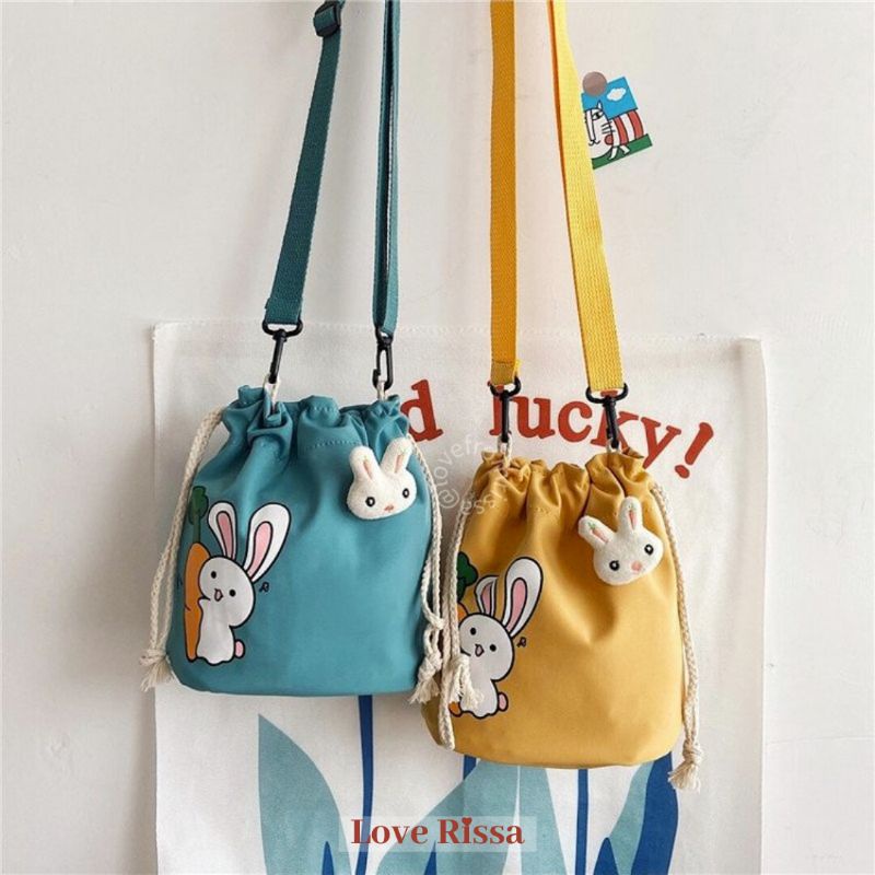 Tas Japanese Mini Bucket Bag Bunny Sling Bag Kecil Tas Anak Anak Tas Bucket Dewasa Tas Selempang Wanita Love Rissa