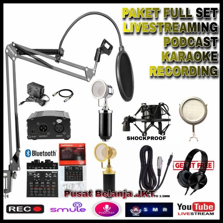 Paket Full Set Mic Microphone Bm 8000 Bm8000 Condenser Recording