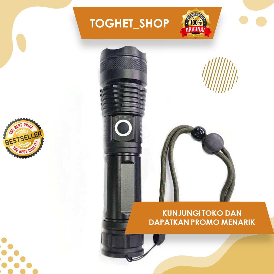 Senter LED Senter Super Terang Senter Jarak Jauh Dengan Baterai Dan Charger USB Rechargeable P50