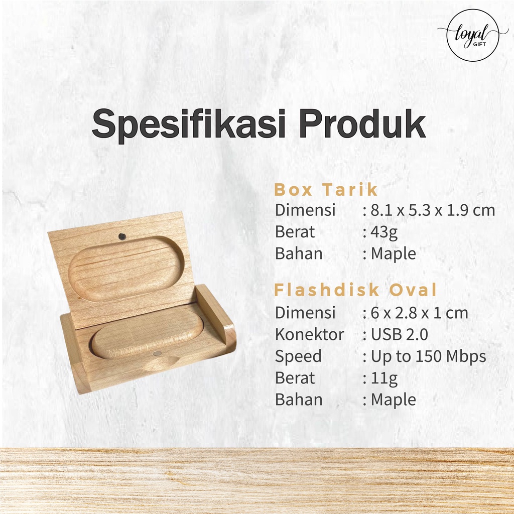 USB Flashdisk Kayu Oval + Box Tarik - GARANSI GANTI BARU