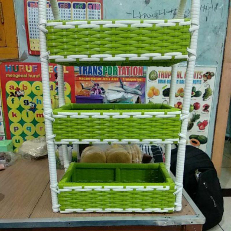 Keranjang rotan kotak 3 susun sintetis / rak bumbu dapur
