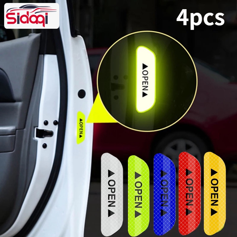 4Pieces Stickers Car Doors Reflective Warning Sign reflektif mengemudi keselamatan pintu stiker exter Sticker Reflector Pintu Mobil