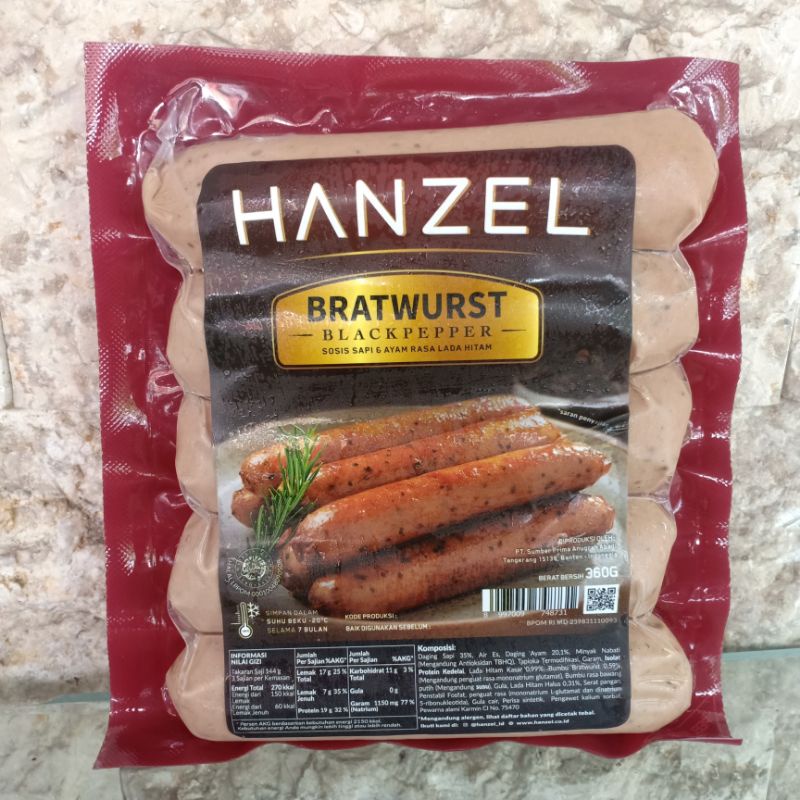 

Hanzel Sosis Bratwurst Blackpepper isi 5 pc