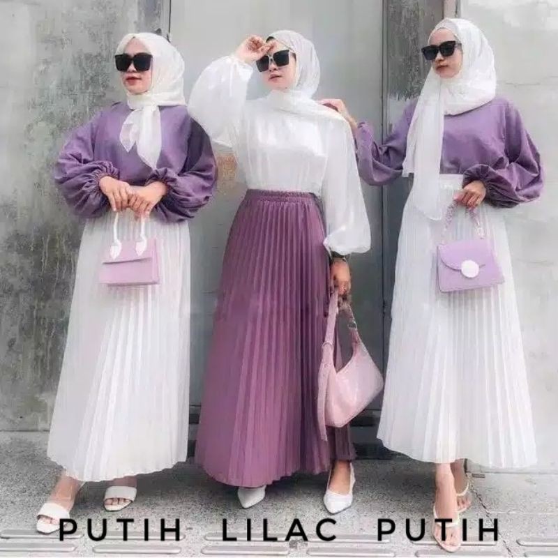 Rok Plisket Warna Putih Hyget Premium