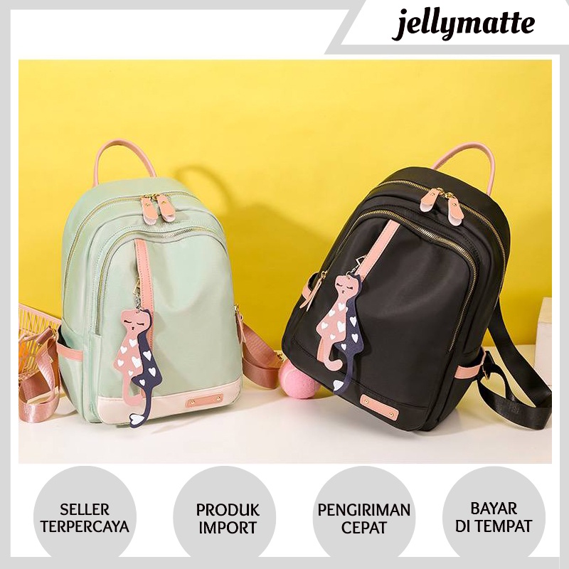 Tas Ransel Wanita Import Free Gantungan Kucing Lucu OS422022 Backpack - Anti Air