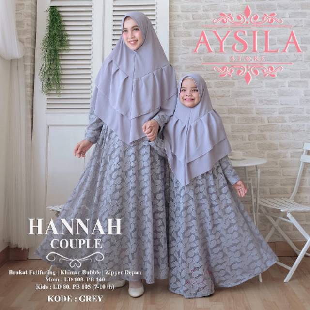 Hannah couple syari gamis jilbab ibu anak cantik mewah