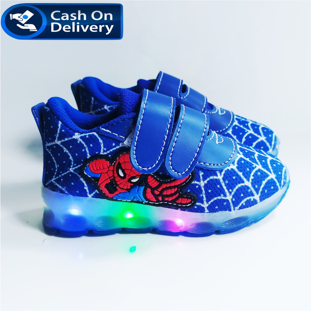 spiderman Sneaker anak laki-laki keren dengan lampu led menyala - motif terbaru