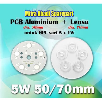 PCB LED Round Aluminium HPL 5W 50mm + Lensa 70mm Terjamin