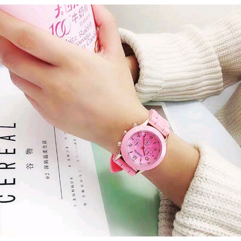 Jam Tangan Wanita Analog Geneva Rubber Fashion Casual Kekinian