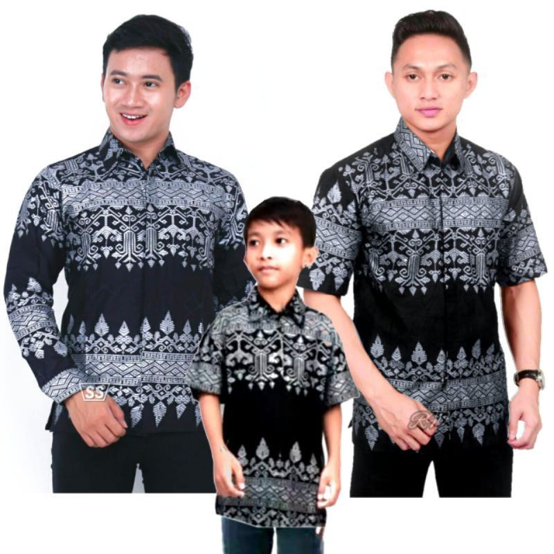 BAJU COUPLE AYAH DAN ANAK MOTIF ANJANI SILVER,BATIK COPEL AYAH ANAK TERLARIS,BAJU KEMEJA BATIK PRIA