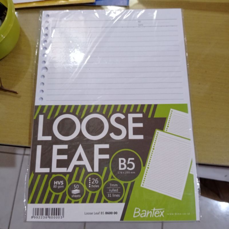 

LOOSE LEAF BANTEX B5 80 GSM HVS 50 SHEETS 26 HOLES 7 MM RULLED 31 LINES