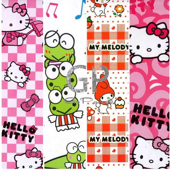 ( 5 Lembar ) KERTAS KADO SR GLOSY - GIFT WRAPPING PAPER KERO KERO KEROPI MY MELODY HELLOKITTY SANRIO PINK CUTE