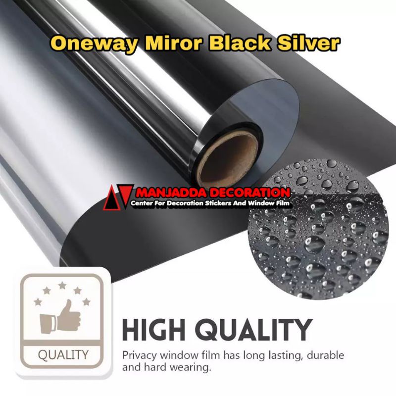 STIKER KACA FILM CERMIN ONE WAY SILVER HITAM