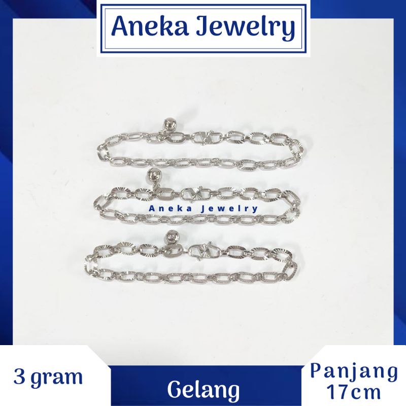 Gelang Tangan Holo Ukir, Perak 925, Sepuh Emas Putih