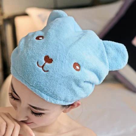 Microfiber Quick Dry Hair Towel Cute Bear Handuk Keramas Rambut Topi