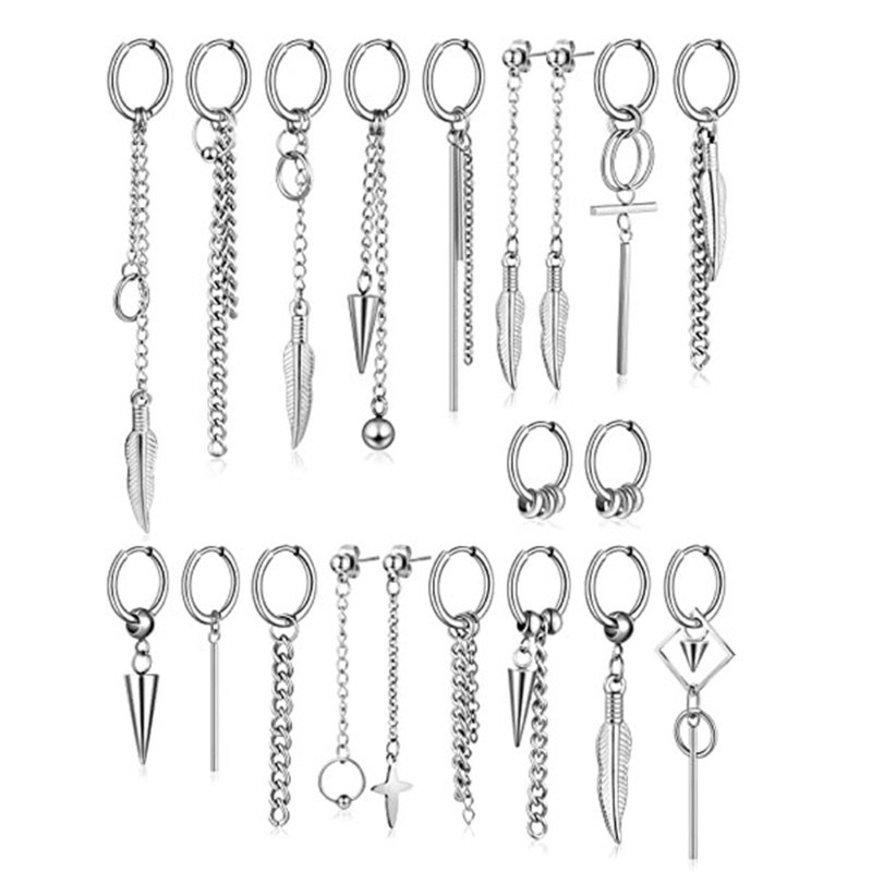 SIY  20 Pieces Cool Stainless Steel Huggie Hinged Hoop Earrings Kpop Hoop Dangle Earrings for Women Men Fashion Jewelry