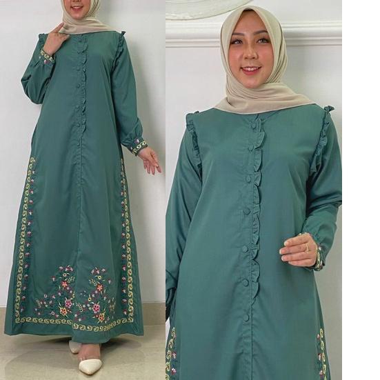 gamis katun toyobo bordir / gamis polos / fashion wanita / fashion muslim / gamis fashion / gamis te