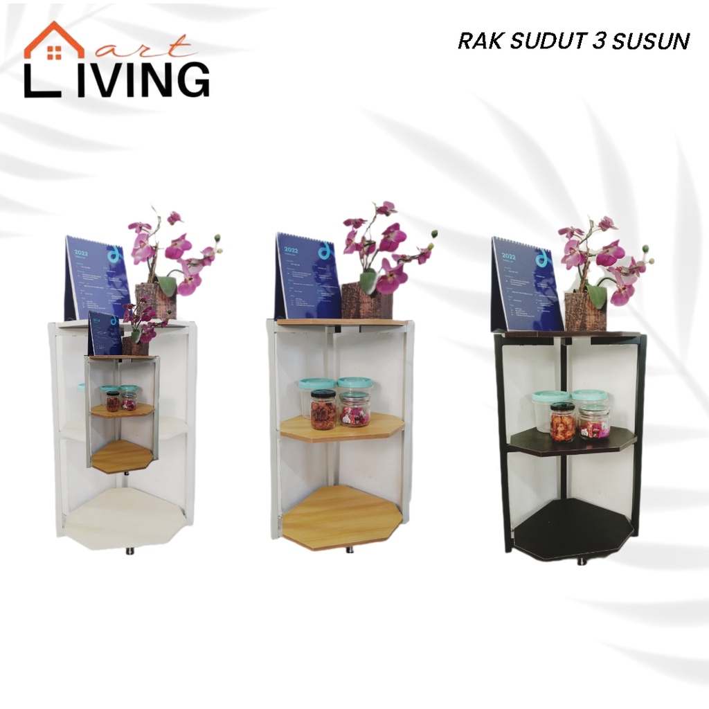 Living Mart Rak Sudut 3 Susun Rak Kayu Serbaguna Rak Pajangan Hilde