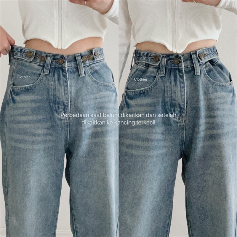 CLOTHIER - Hazel Adjustable Jeans | Baggy Vintage Light Blue Wide Leg Jeans