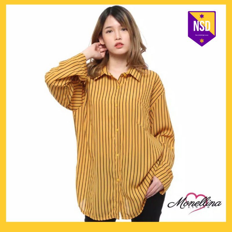 06171 Kemeja Wanita Dewasa Jumbo L XXL XXXL Atasan Cewek Hem Baju Kerja Lengan Panjang Terbaru-Mustard